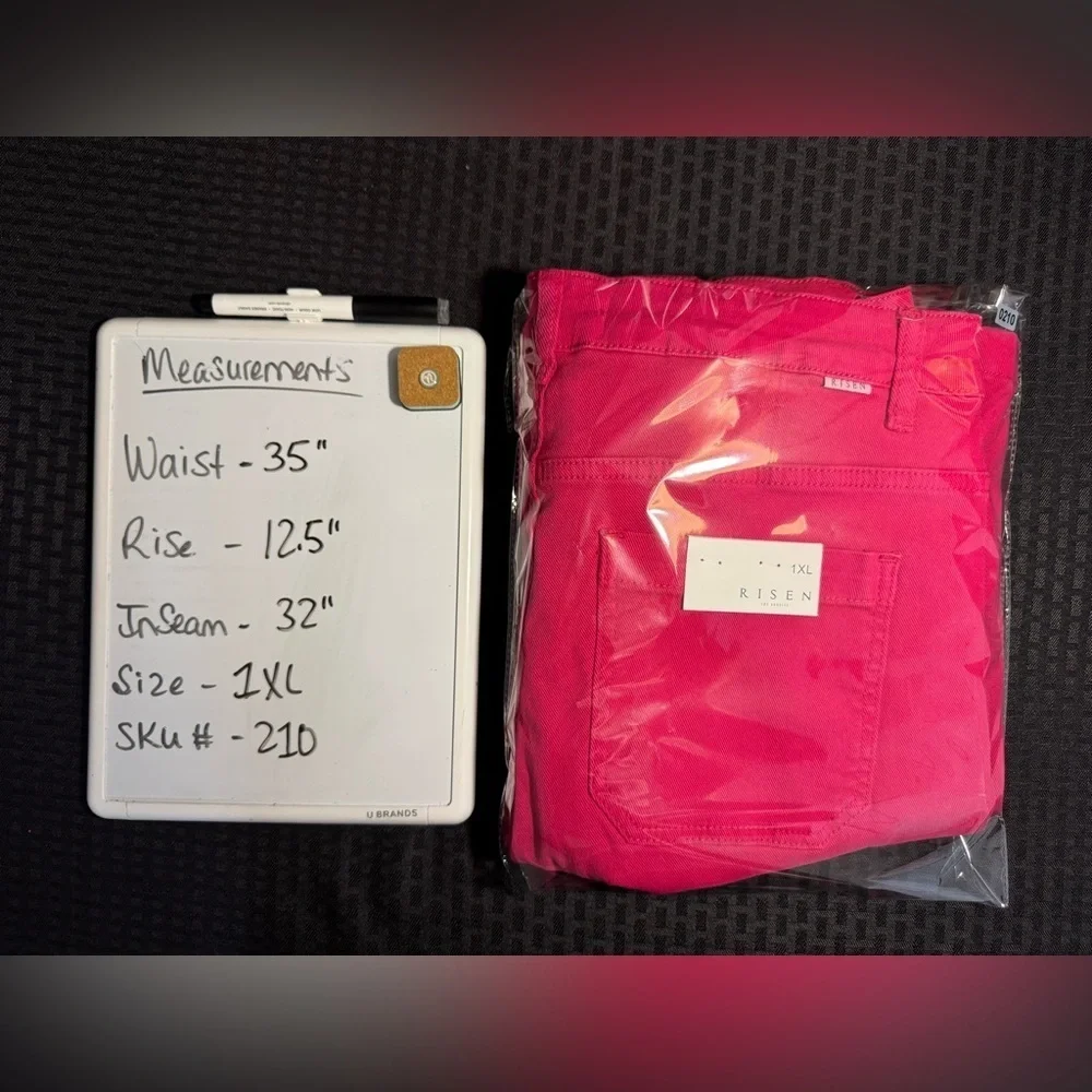 Risen Hot Pink Flare Cargo Jeans 1XL NWT Wide Leg Stretch